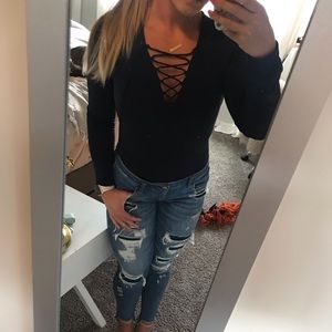 FLASH SALE! ❤️ EXPRESS Navy Blue Lace-Up Long Sleeve Shirt